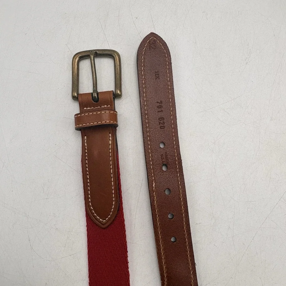 Vintage Tommy Hilfiger Leather Canvas 2-Tone Belt Blue Red USA Mens 32 Surplus